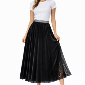 Luxe Velvet & Lace Side-Slit Midi Skirt