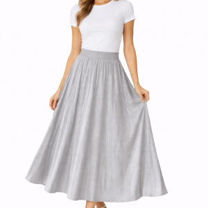 Women's High-Waisted Metallic Silver Maxi Skirt