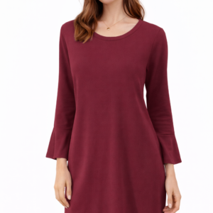 Women’s Long Sleeve Bell Cuff Shift Dress - Burgundy