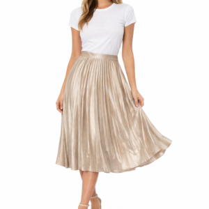 High-Waisted Metallic Skirt in Champagne