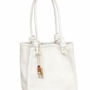 Knotted Handle Leather Tote Bag with Beaded Tassel Charm